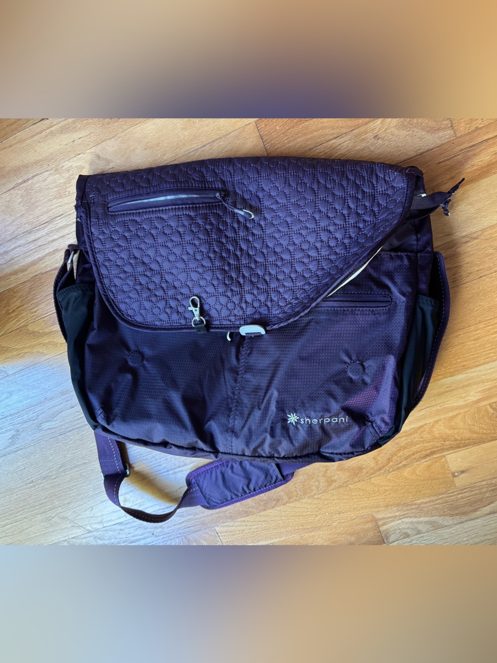 Sherpani Plum Quilted Convertible Laptop Messenger Bag